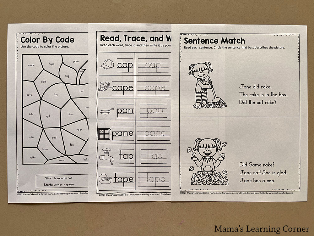 Short A and Long A Worksheet Practice Packet - Mamas Learning Corner Short a and long a worksheets CVC and CVCe words - color by code and sentence match