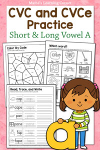 Short A and Long A Worksheet Practice Packet CVC and CVCe