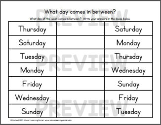 Days of the Week Worksheets