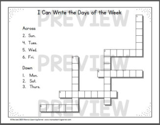 Days of the Week Worksheets