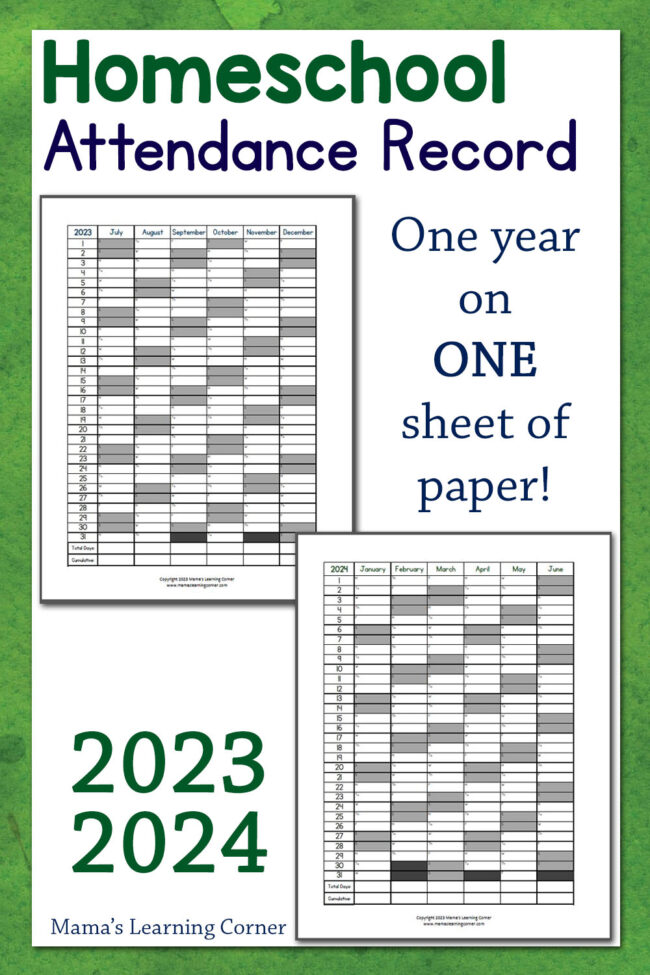 Homeschool Attendance Record 2023-2024