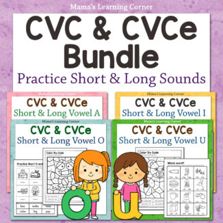 Short Vowel and Long Vowel Worksheet Practice Packets CVC and CVCe Bundle