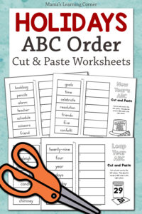 Holidays ABC Order Cut and Paste Worksheets