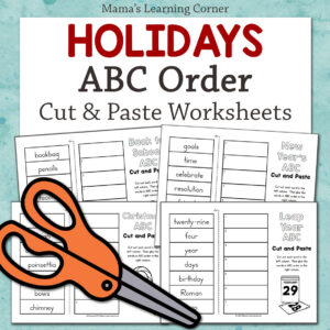 Holidays ABC Order Cut and Paste Worksheets