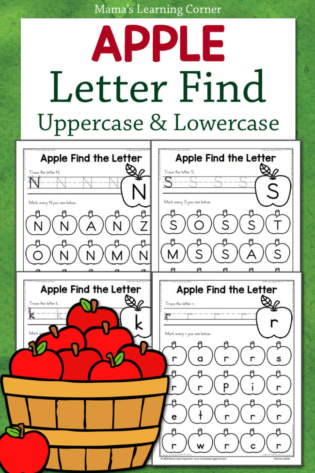 Apple Find the Letter Worksheets Uppercase and Lowercase - Mamas Learning Corner Apple Find the Letter Worksheets Uppercase and Lowercase