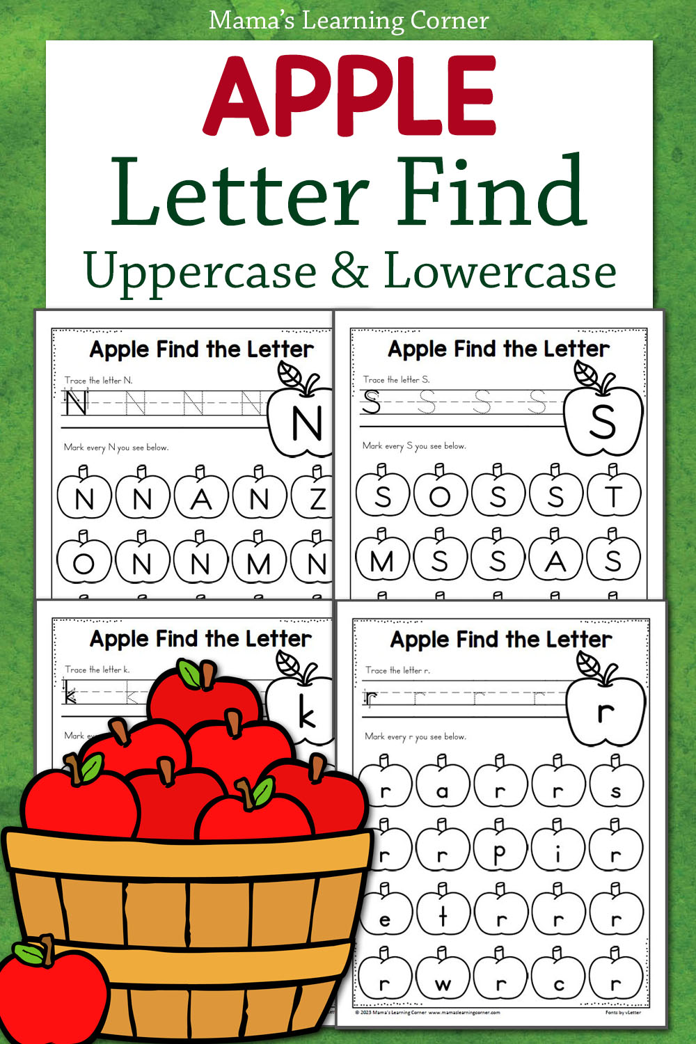apple-find-the-letter-worksheets-uppercase-and-lowercase-mamas-learning-corner