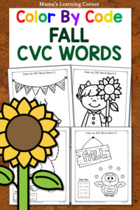 Fall Color By CVC Word Worksheets
