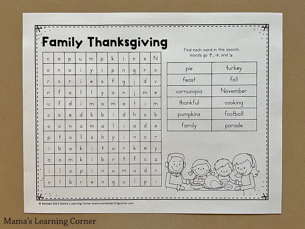 Thanksgiving Word Search Packet - Mamas Learning Corner Free Thanksgiving Word Search Printable Packet