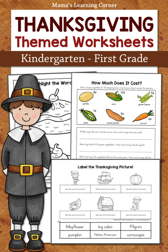 Thanksgiving Worksheets for Kindergarten and First Grade - Mamas Learning Corner Thanksgiving Worksheets for Kindergarten and First Grade