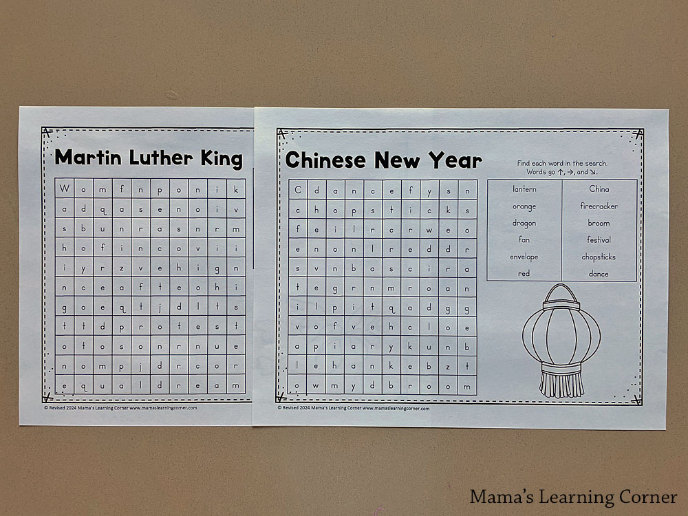 January Word Search Puzzle Packet