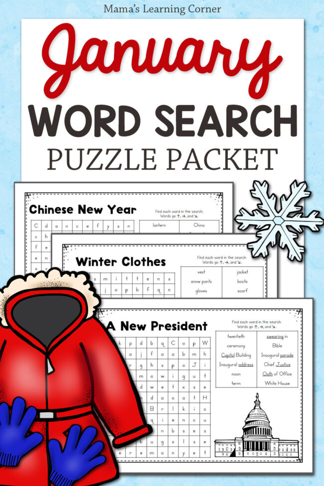 January Word Search Puzzle Packet