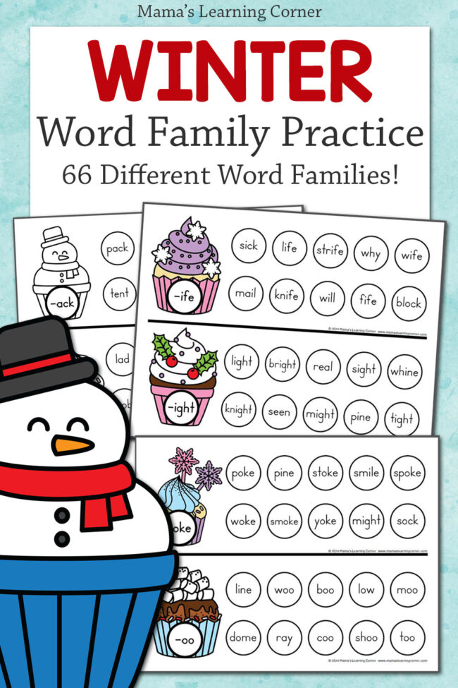 Winter Cupcakes Word Family Dab It Worksheets - Mamas Learning Corner Winter Cupcakes Word Family Dab It Worksheets