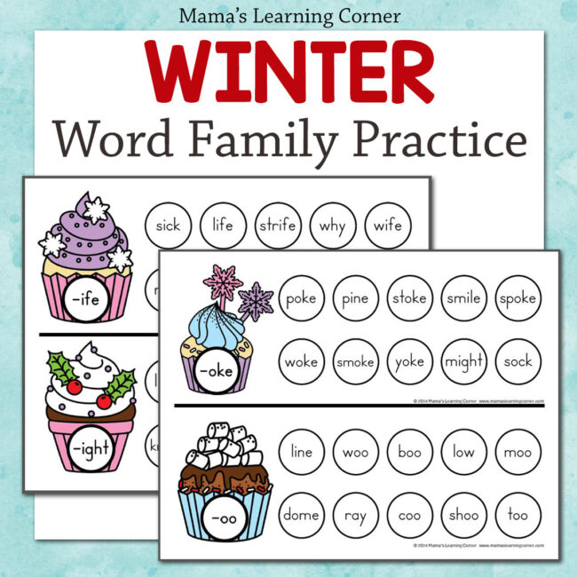Winter Cupcakes Word Family Dab It Worksheets - Mamas Learning Corner Winter Cupcakes Word Family Dab It Worksheets