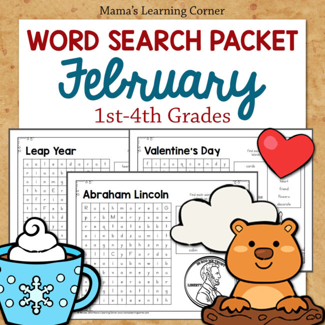 February Word Search Packet Revised 2024 - Mamas Learning Corner February Word Search Packet Revised 2024