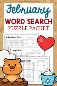 February Word Search Puzzle Packet