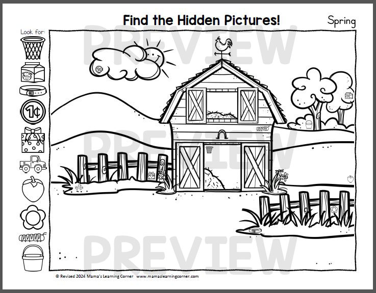 Spring Hidden Picture Worksheets - Mamas Learning Corner