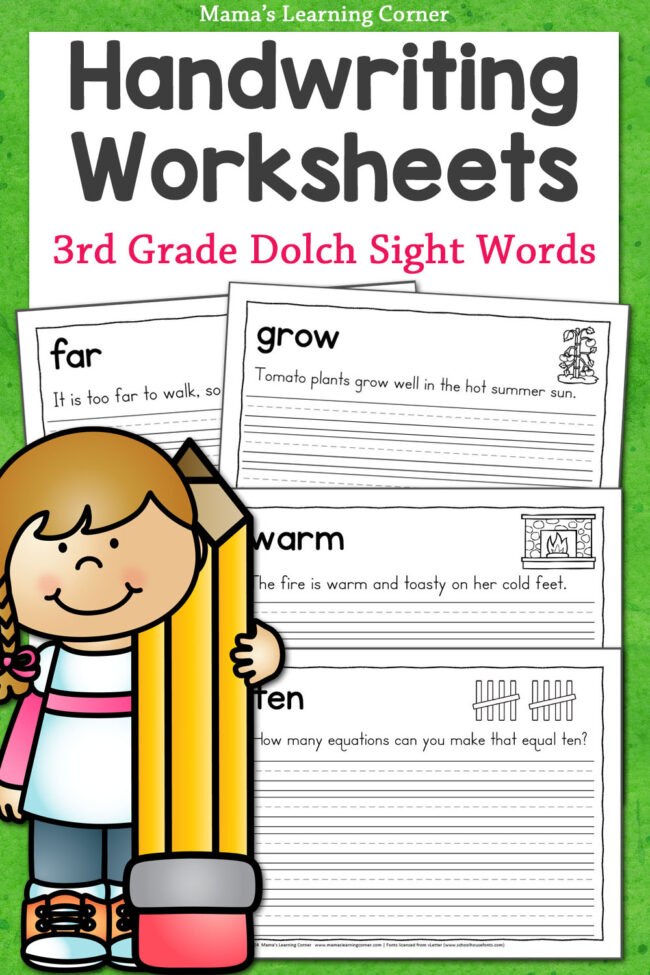 3rd Grade Dolch Sight Word Sentences Handwriting Practice - Mamas Learning Corner 3rd grade handwriting worksheets with Dolch sight word sentences