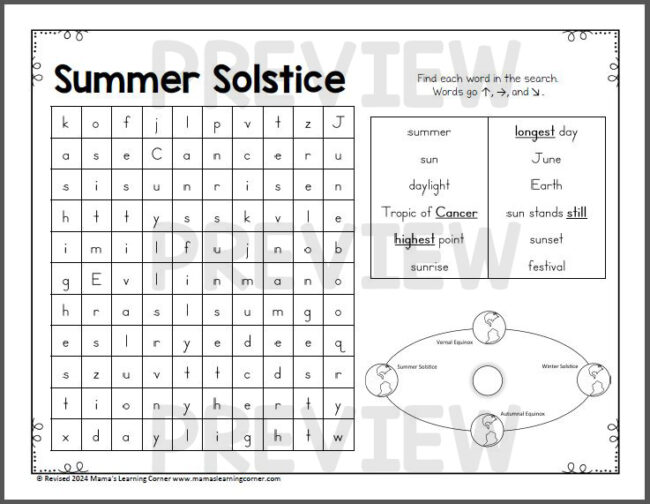 June Word Search Puzzle Packet