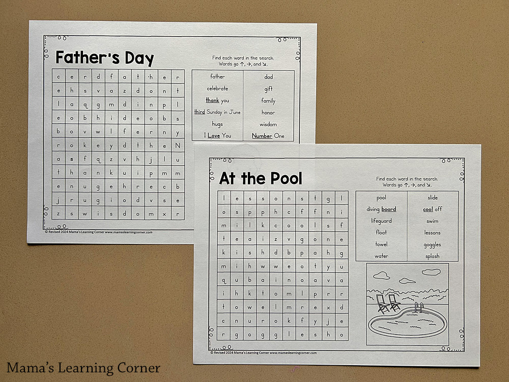 June Word Search Puzzle Packet - Mamas Learning Corner June Word Search Printable Packet with Father's Day and Pool word search puzzles