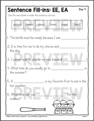 1st Grade Weekly Worksheet Packet Number 2