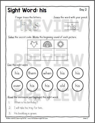 1st Grade Weekly Worksheet Packet Number 2
