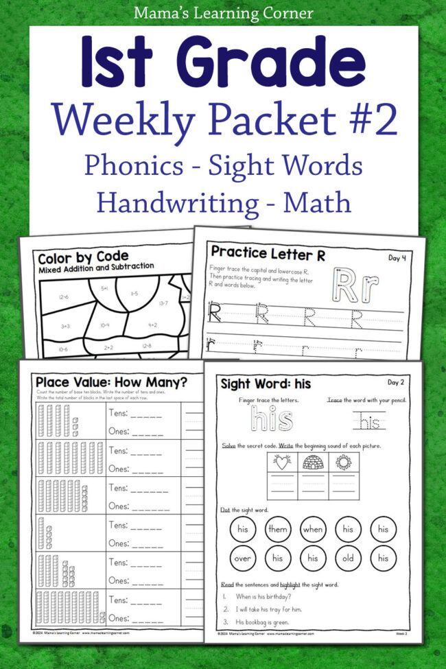 1st Grade Weekly Worksheet Packet Number 2 - Mamas Learning Corner 1st Grade Weekly Worksheet Packet Number 2