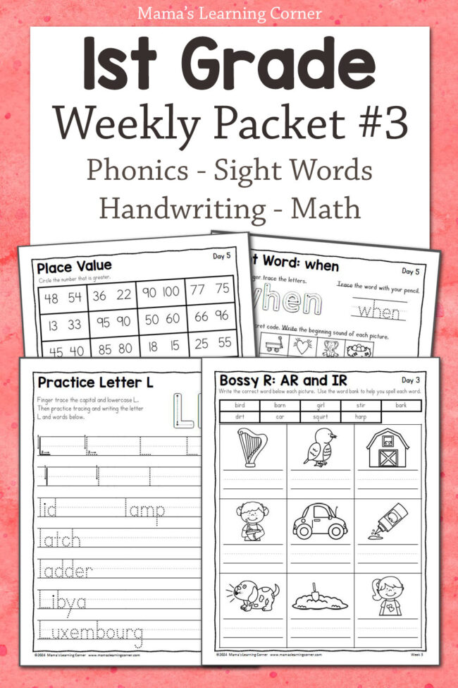 1st Grade Weekly Worksheet Packet Number 3 - Mamas Learning Corner 1st Grade Weekly Worksheet Packet Number 3