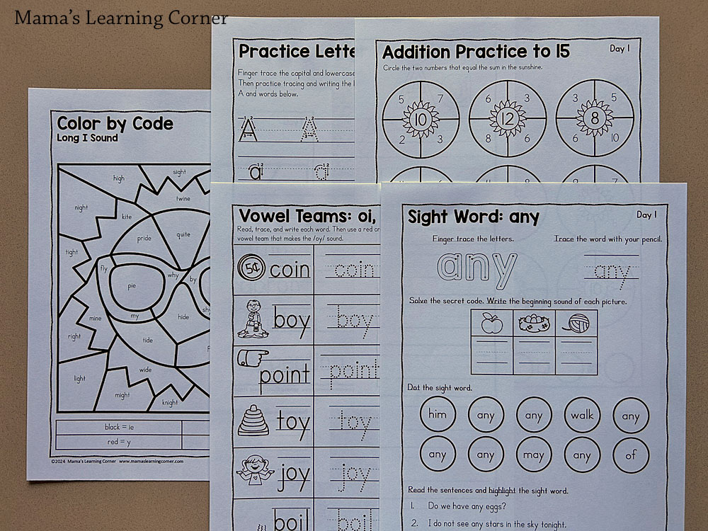 1st Grade Weekly Worksheet Packet Number 3 Handwriting and Sight Words - Mamas Learning Corner 1st Grade Worksheets Packets with sight words, vowel teams, color by code, long vowel sounds, addition practice and more