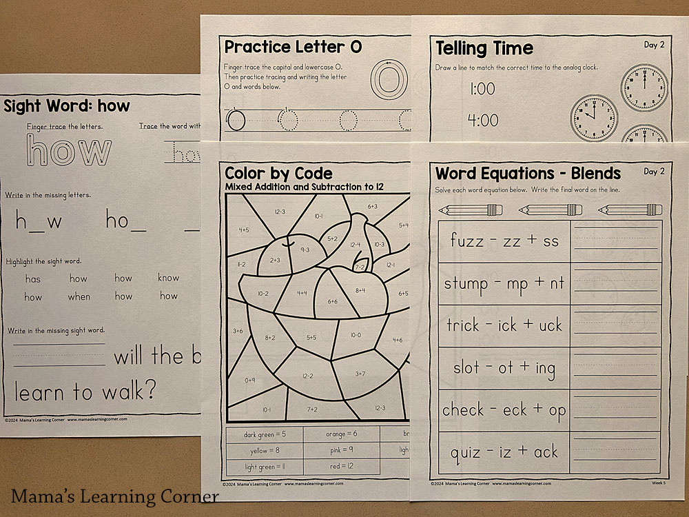 1st Grade Weekly Worksheet Packet Number 5 Handwriting Practice - Mamas Learning Corner Printable 1st Grade Worksheet packet with telling time, consonant blends, and sight words
