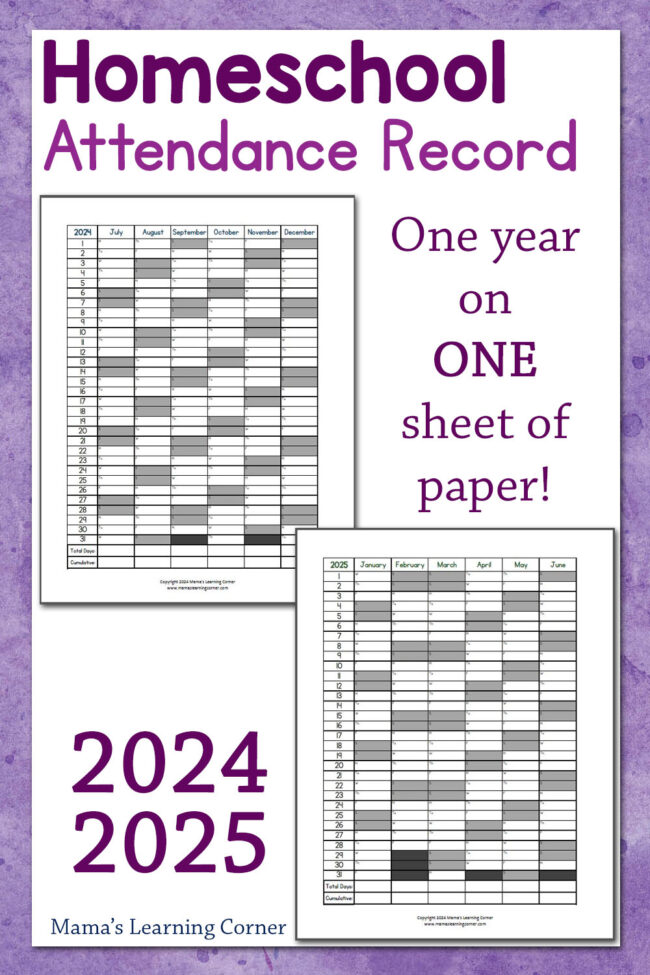 Homeschool Attendance Record 2024-2025 - Mamas Learning Corner Homeschool Attendance Record 2024-2025