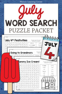 July Word Search Puzzle Packet