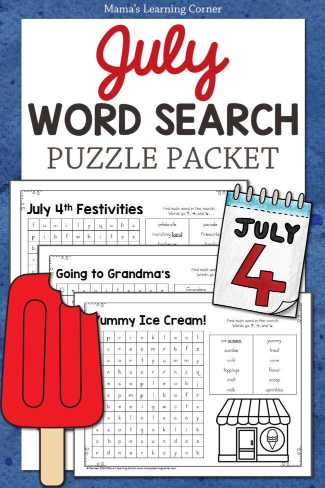July Word Search Puzzle Packet - Mamas Learning Corner July Word Search Puzzle Packet