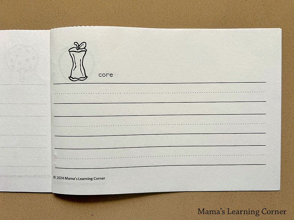 Apple Writing Booklet with Picture Dictionary - Mamas Learning Corner Apple Writing Activities - Apple Writing Booklet with Picture Dictionary with different writing lines