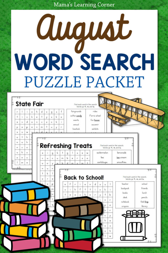 August Word Search Puzzle Packet Revised 2024 - Mamas Learning Corner August Word Search Puzzle Packet Revised 2024
