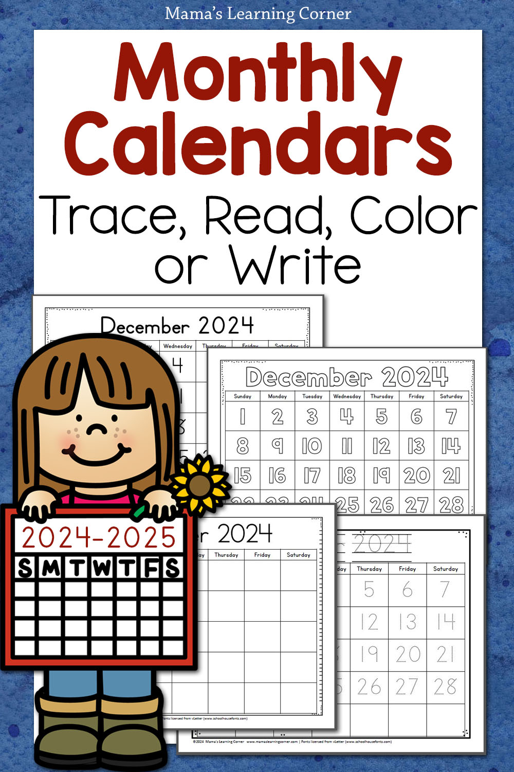 Printable Monthly Calendar 2024-2025: Trace, Read, Color, or Write - Mamas Learning Corner printable-monthly-calendar-2024-2025-trace-read-color-or-write-mamas-learning-corner