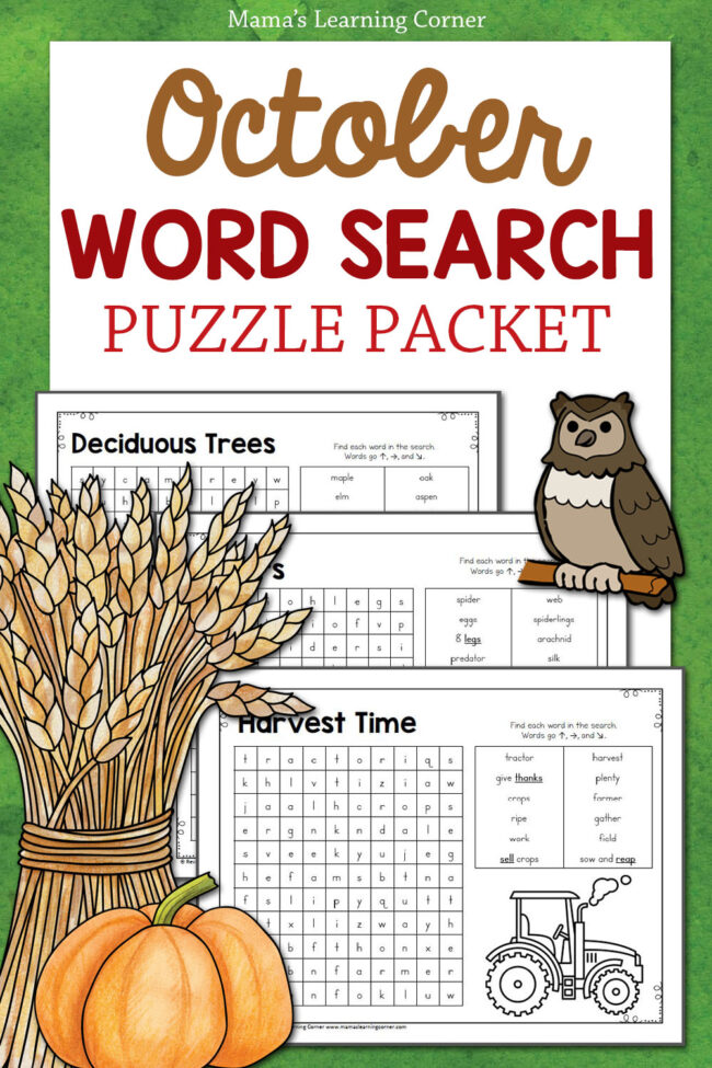 October Word Search Puzzle Packet Revised 2024 - Mamas Learning Corner October Word Search Puzzle Packet Revised 2024
