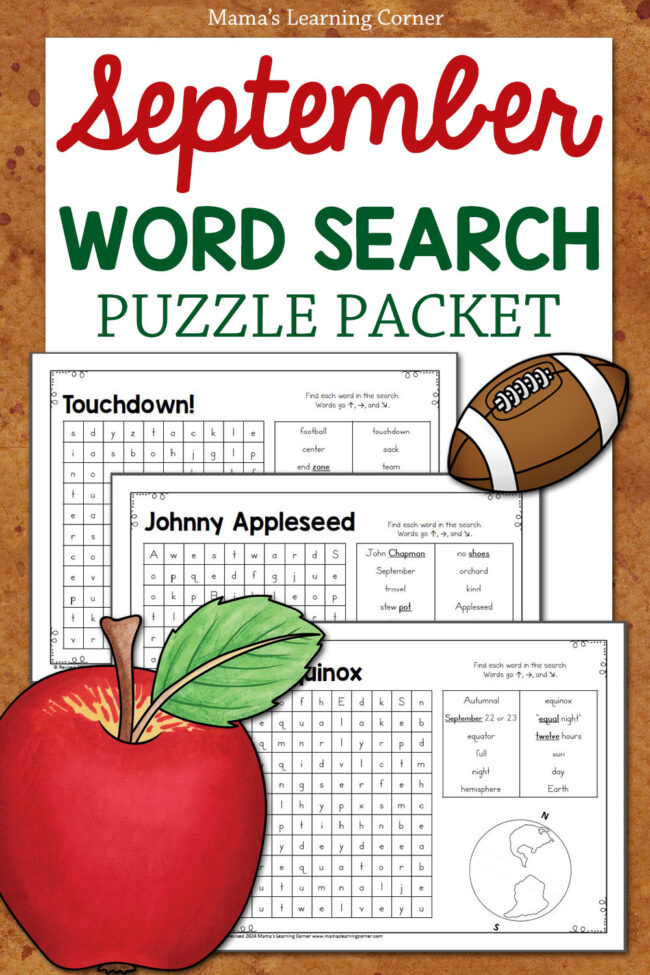 September Word Search Puzzle Packet - Mamas Learning Corner September Word Search Puzzle Packet