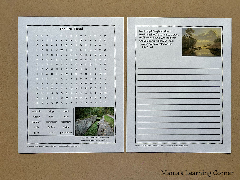 The Erie Canal Worksheets Unit Study