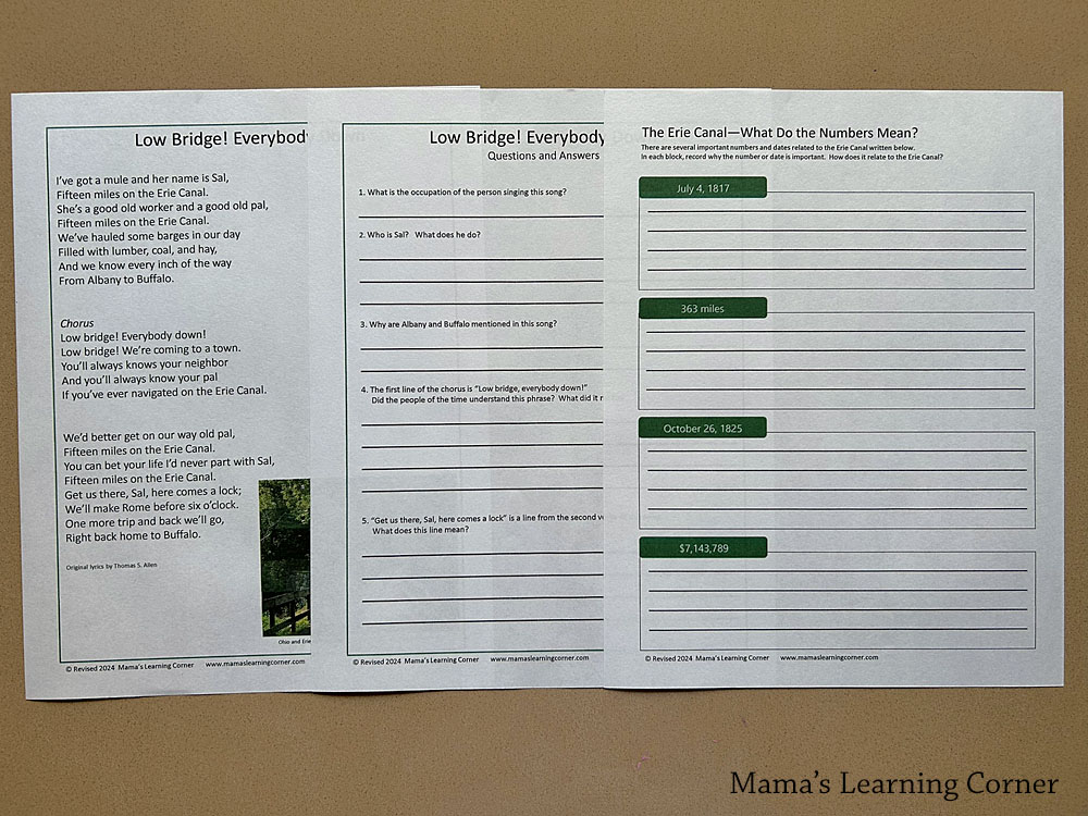 The Erie Canal Worksheets Unit Study