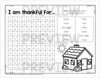 November Word Search Packet thankfulness