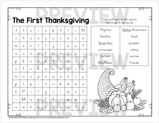 November Word Search Packet Thanksgiving - Mamas Learning Corner November Word Search Packet Thanksgiving