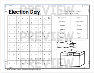 November Word Search Packet Election Day
