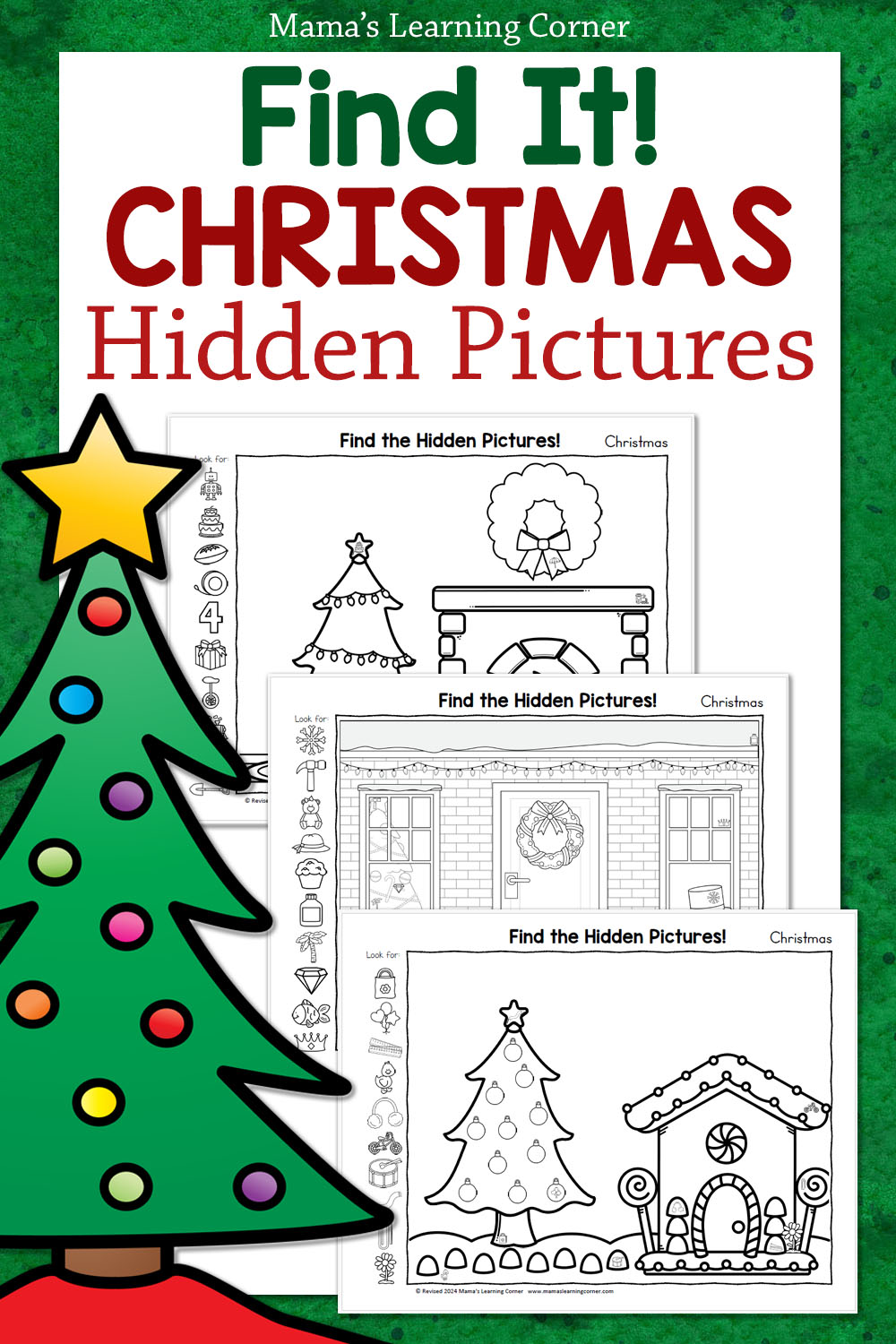 christmas hidden pictures worksheets - mamas learning corner