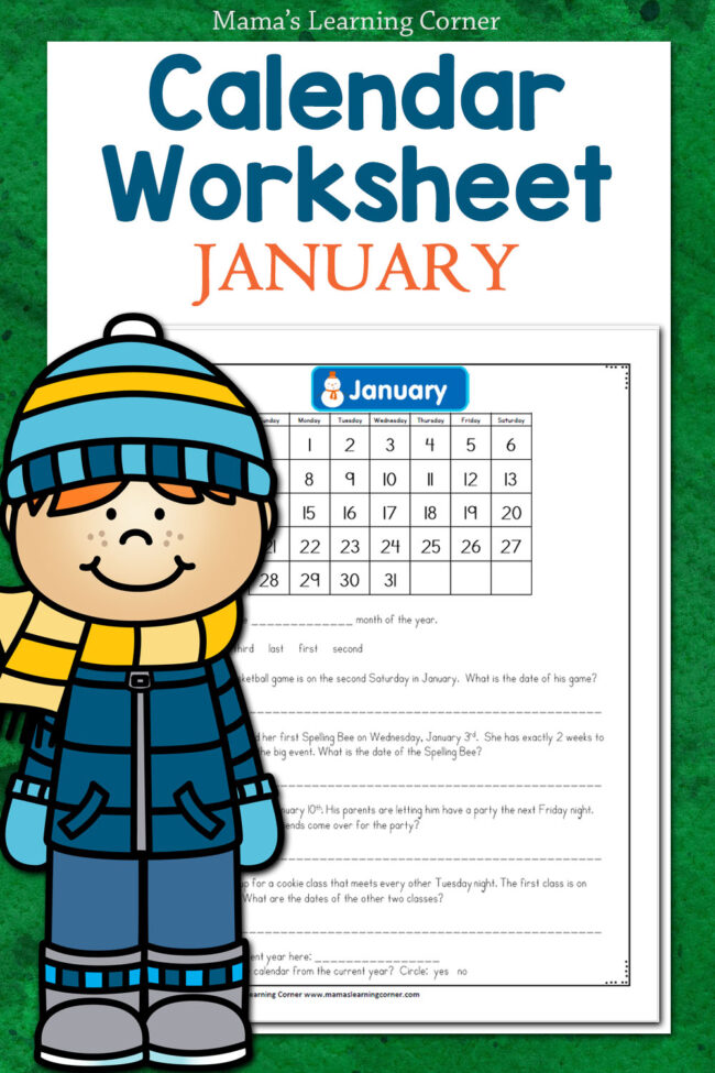 January Calendar Worksheet - Mamas Learning Corner January Calendar Worksheet for Kids