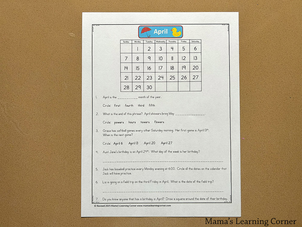 April Calendar Worksheet - Mamas Learning Corner April Calendar Worksheet