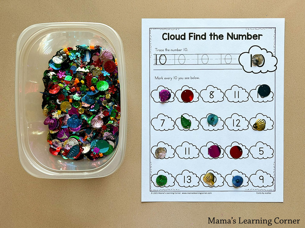 Clouds Find the Number Worksheets