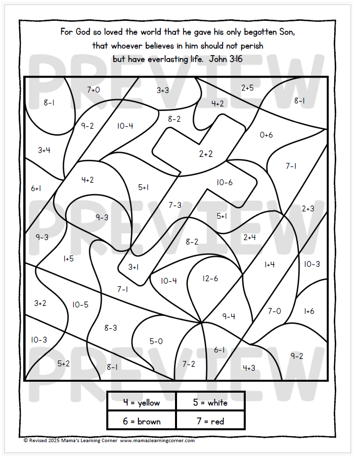 Christian Easter Color By Number Worksheets - Mamas Learning Corner Christian Easter Color By Number Worksheets