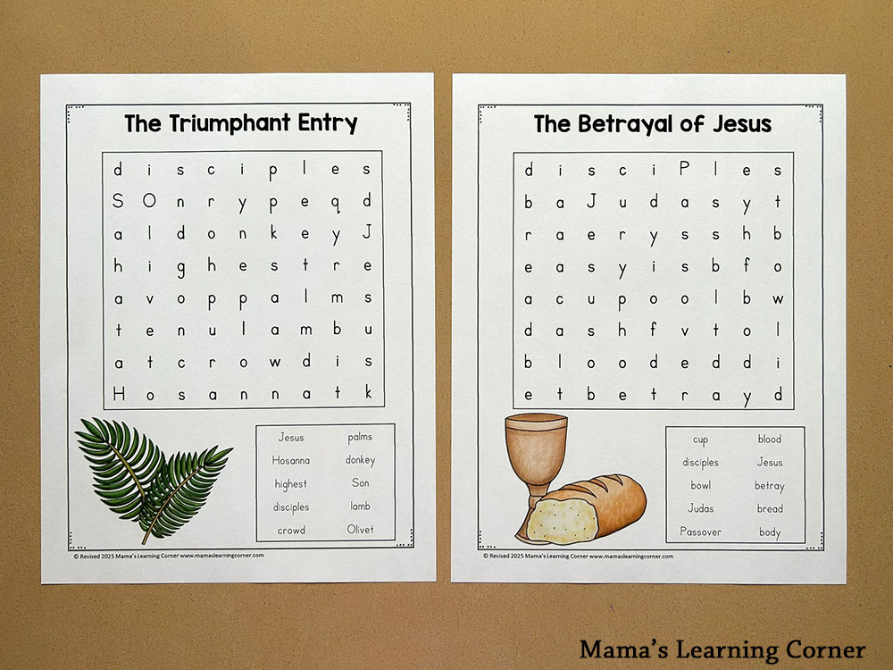 Easy Christian Easter Word Search Puzzles for K through 2nd Grade - Mamas Learning Corner Easter word search printable - Christian themed word searches for Holy Week