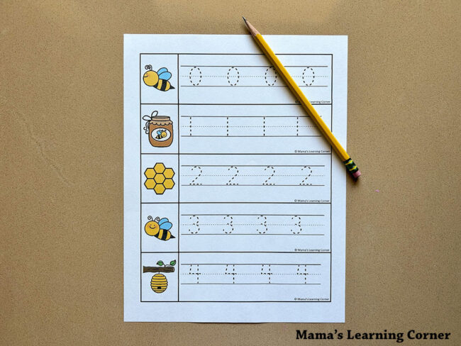 Bee Number Tracing Strips Printable - Mamas Learning Corner Bee Number Tracing Strips Printable