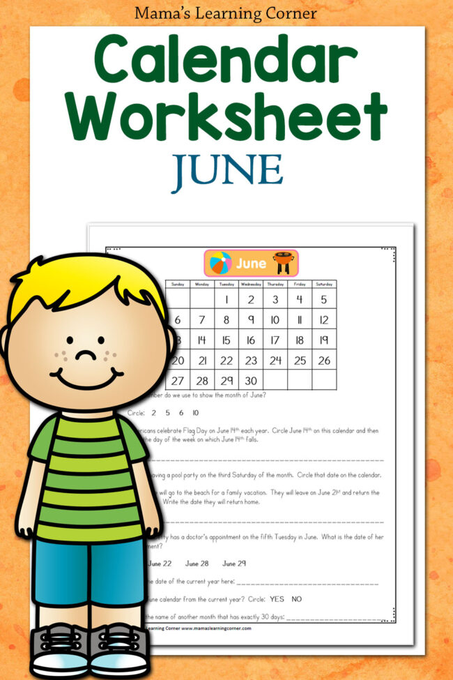 Free June Calendar Worksheet for Kids